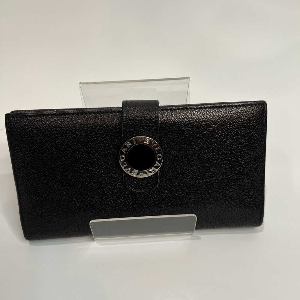 BVLGARI BLACK PEBBLE LEATHER LONG WALLET